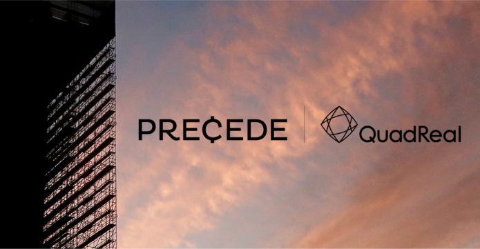 Precede and QuadReal logos overlaid sky at dusk