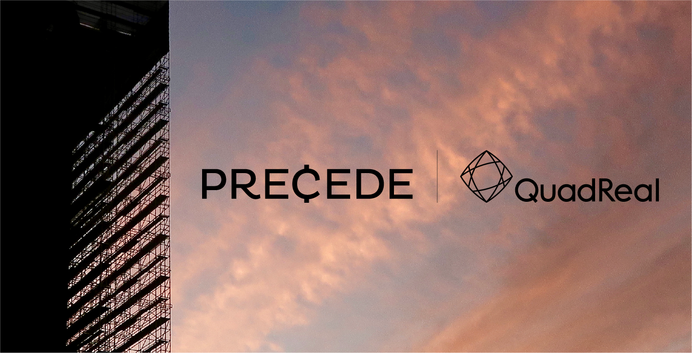 Precede and QuadReal logos overlaid sky at dusk